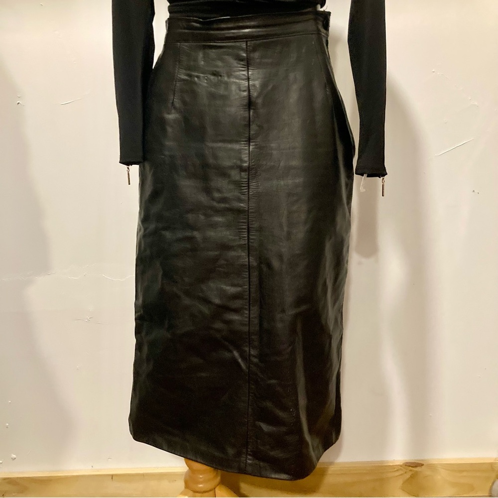 Vintage Black Leather Skirt 29” Long